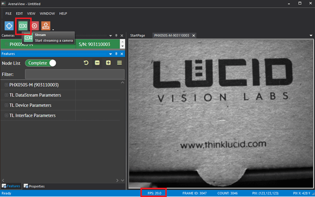 Enable Free run mode on lucid camera