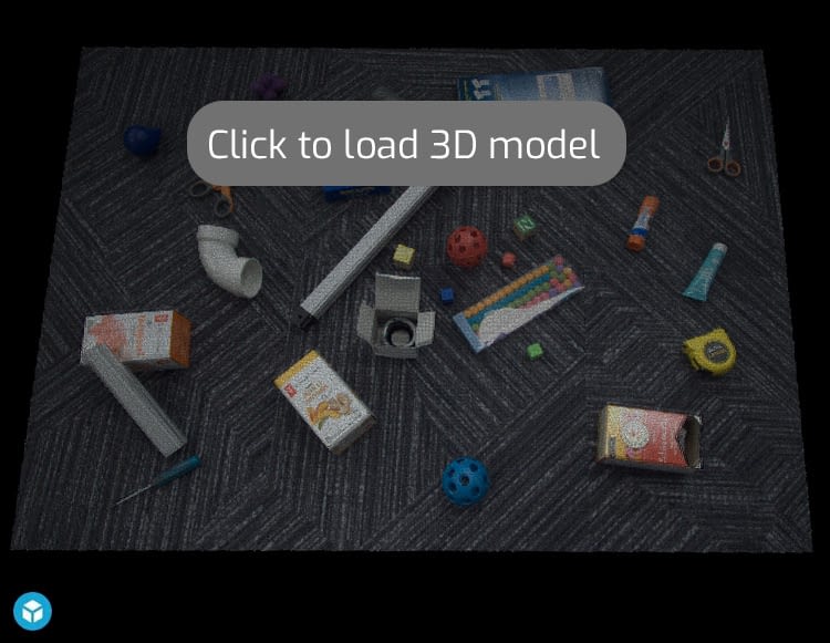 Assorted objects on carpet 3d point cloud