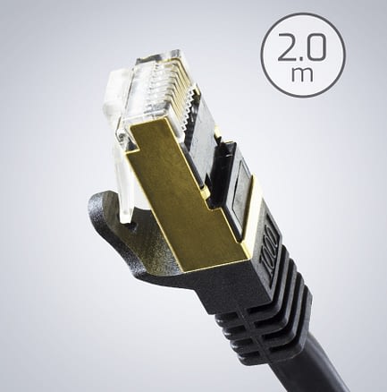 Ethernet Cat6a STP Patch­ka­bel - 2,0m, Schwarz, Rastnasenschutz