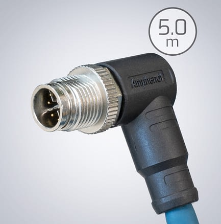 IP67 M12 Cable, right angle down, 5m