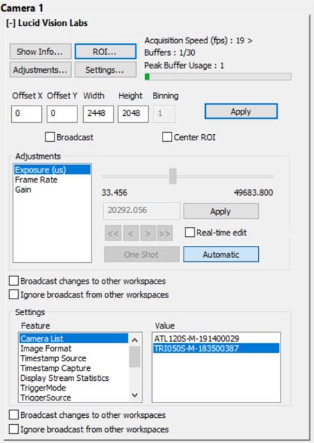 Camera Settings Panel