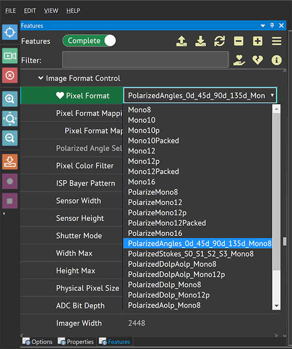 Pick polarization pixel format