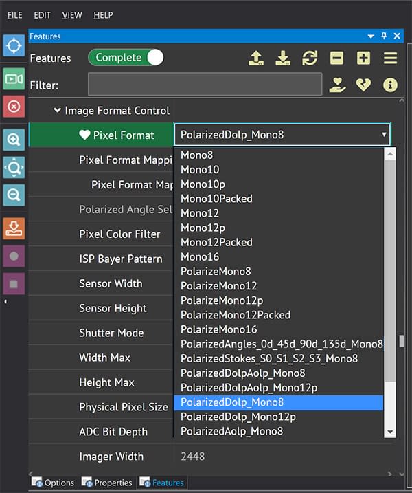 Polarized DoLP Pixel Format