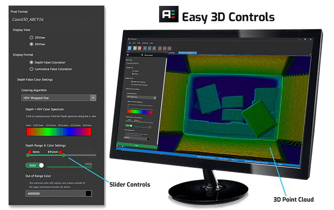 Arena GUI slider feature for ToF