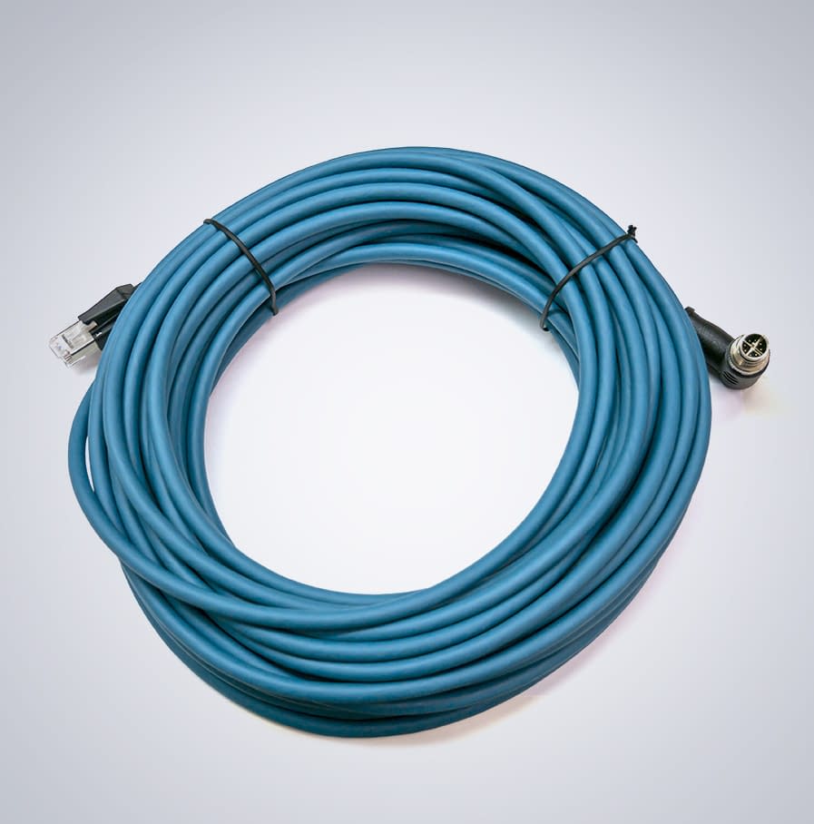 M12 auf RJ45 IP67 Cat6a Kable [Rechter Winkel, Aufwärts] – 15m, Dunkelgrün