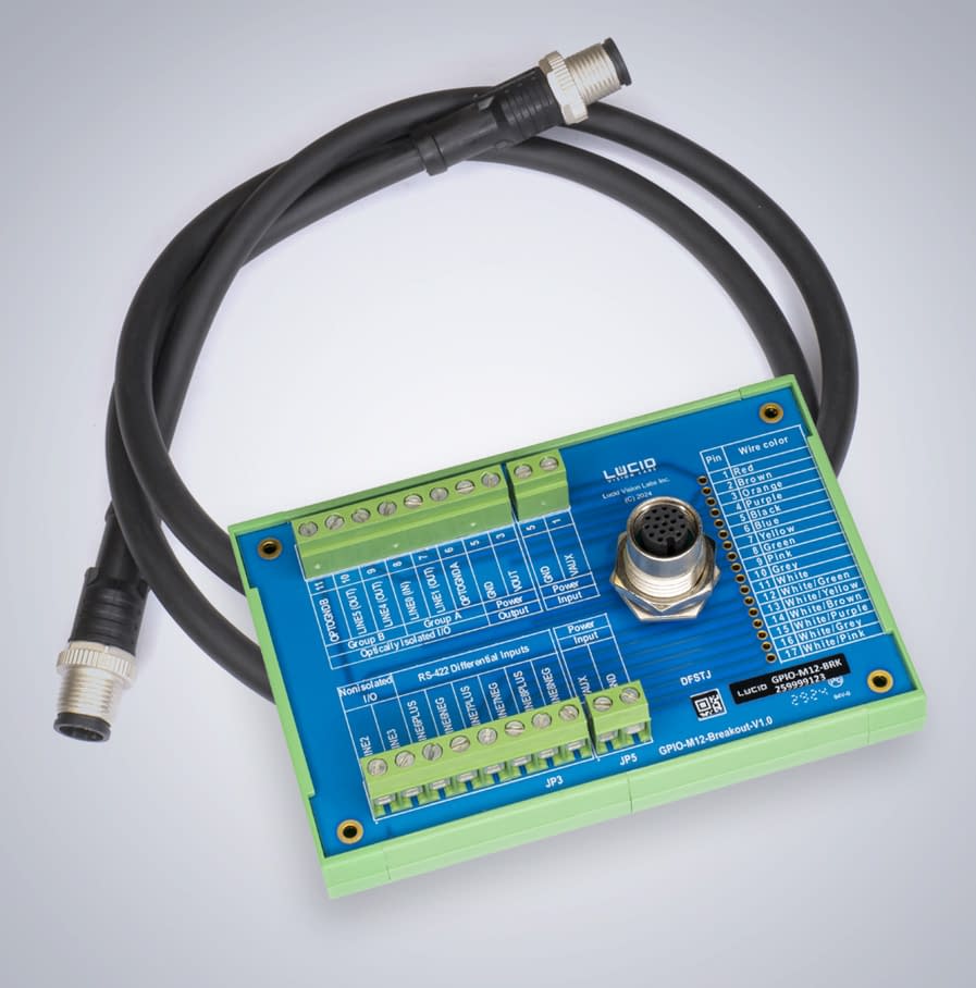 M12 17-Pin GPIO Breakout Board + M12-M12 IP67 Cable 1M Kit